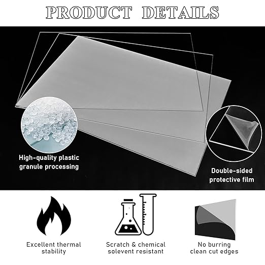 Roowest 4 Pcs 24 x 48 Inch, 1/4 Inch Thick Clear Acrylic Plexiglass Sheets Transparent Plastic Panels Sheets Cut to Size Cast Acrylic Board Panel with Protective Film for Craft DIY Project Sign Frame