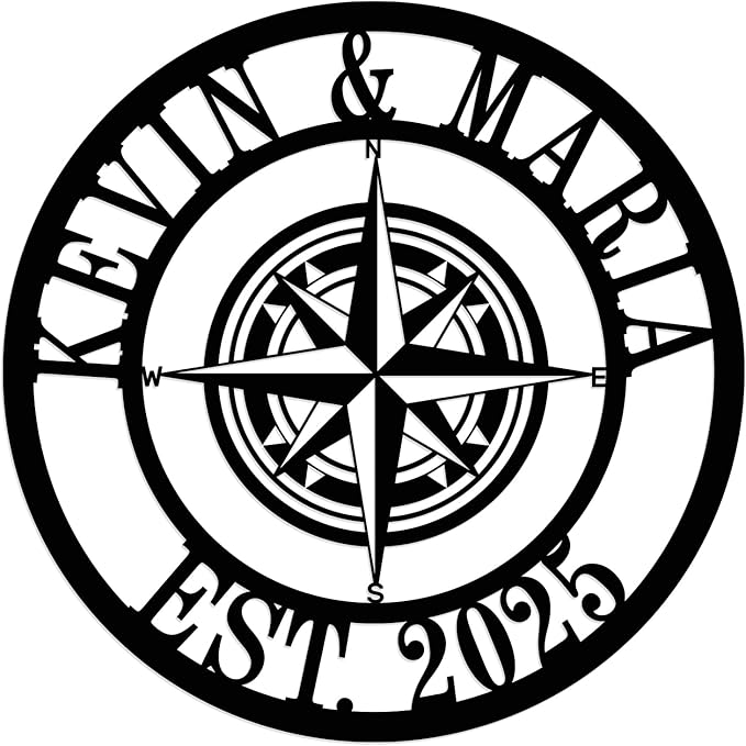 Metal Name Signs Personalized, Compass Metal Sign, Nautical Compass GPS Coordinates Metal Sign with Last Name Date, Personalized Wall Decor, Personalized Wedding Gift