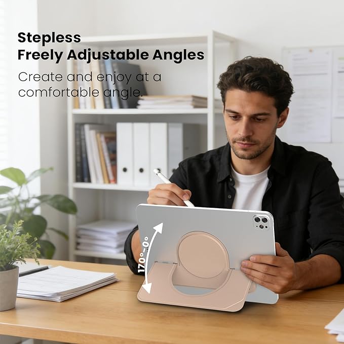 Nillkin Adhesive Tablet Stand, 0.14 inch Invisible Slim iPad Holder, Stepless Adjustable Stand, Built-in Back Magnets, Compatible with Tablets Up to 10.4-13.2 inch, Brown