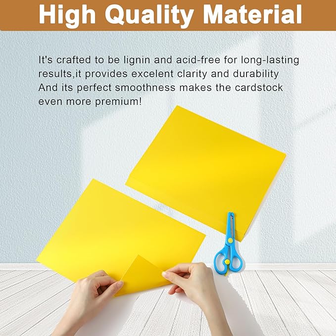 Silunkia 120 Sheets Solar Yellow Shimmer Cardstock 8.5 x 11 Crafts Paper, 250gsm/92lb Premium Glossy Paper Card Stock for Cards Making, Greeting Cards, Wedding Invitations, Menus