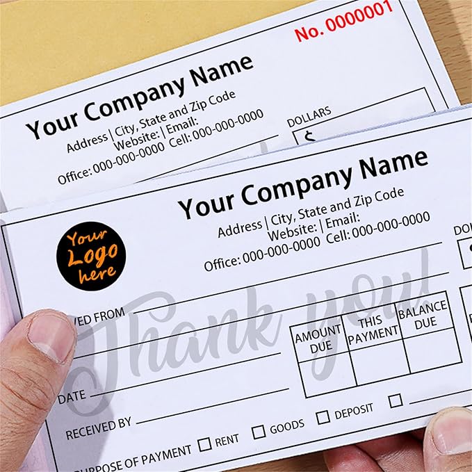 Custom Invoice Book in 3-Part /2-Part Receipt Book with Carbon Copies Personalized Carbonless Service Invoice Form Books Sales Order Book with Company Name Logo Address,H3-Receipt Book