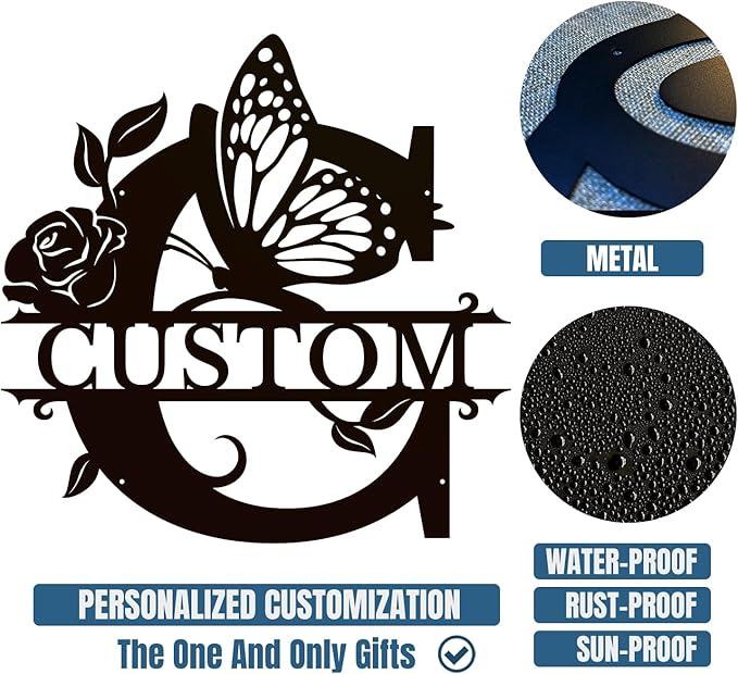 Personalized Custom Letter Name metal Signs,Custom Black Letter Monogram Wall Art Decor,Metal Signs Plaques Outdoor wall Decorative Signage (C)
