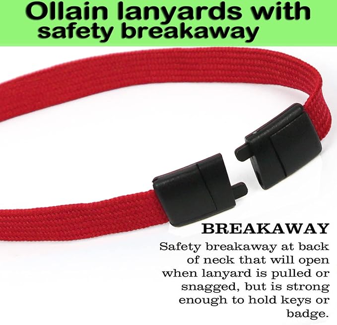 Ollain 25 Pack Breakaway Lanyard with J-Hook Bulk Flat Lanyards for Name tag ID Badges (Red, Breakaway 25 Pack)