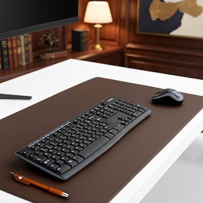 DACASSO Leatherette Keyboard/Mouse Desk Mat- Luxury Leatherette Desk Blotter for Writing - Executive Desk Surface Protector - (Brown, 30" x 12.5")