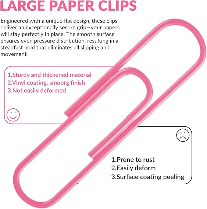 Jumbo Paper Clips, 2 Inch Large Paper Clip, 100 pcs Paperclips (Jumbo, Pink)