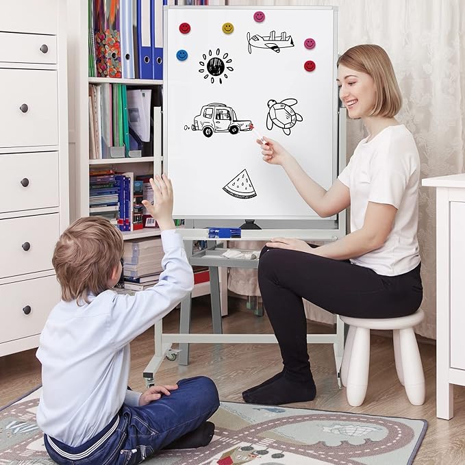 Max-officoo 40" x 28" Mobile Dry Erase Whiteboard Double-Sided White Boards on Wheels Flip-Over Magnetic Rolling Whiteboard with Stand, Aluminium Frame