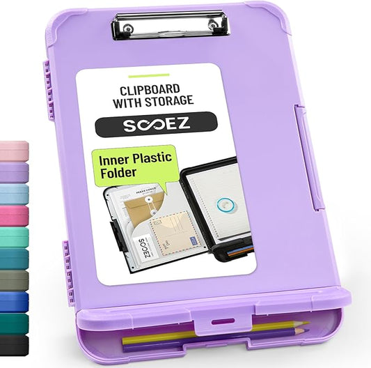 Sooez Reinforced Clipboard with Storage, Inner Plastic Folder Attached, Heavy Duty Clip Boards 8.5x11 with Pen Holder, High Capacity Nursing Clipboards for Teacher Office Home, Letter / A4 Size