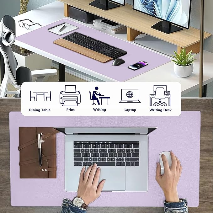PU Leather Desk Pad Protector Gaming Mouse Pad Non Slip Desk Mat for Keyboard and Mouse Waterproof Desk Writing Pad for Office and Home Desk Accessories(Purple, 31.5 * 15.7)