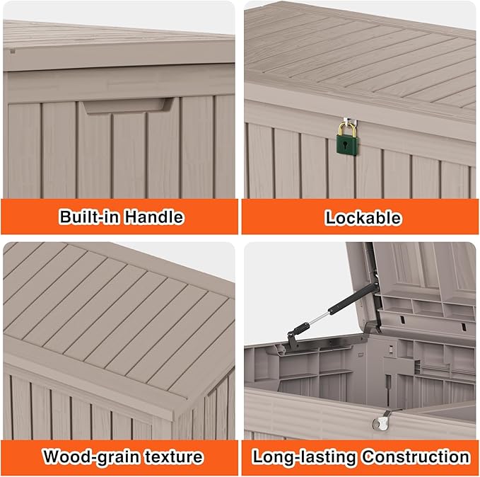 Yardgrace 180 Gallon Outdoor Storage Deck Box - Large Waterproof Resin Bin for Delivery Boxes Outside, Lockable Storage for Patio/Pool Cushions & Tools, UV-Resistant, Granite Grey