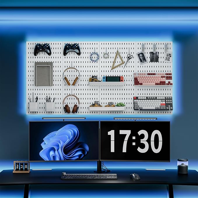 MULSAME Pegboard Combination Kit, 25.2" x 50.4" Wall Mounted Storage Set with 8 Pegboards & 40 Accessories Hanging, Peg Boards Organizer