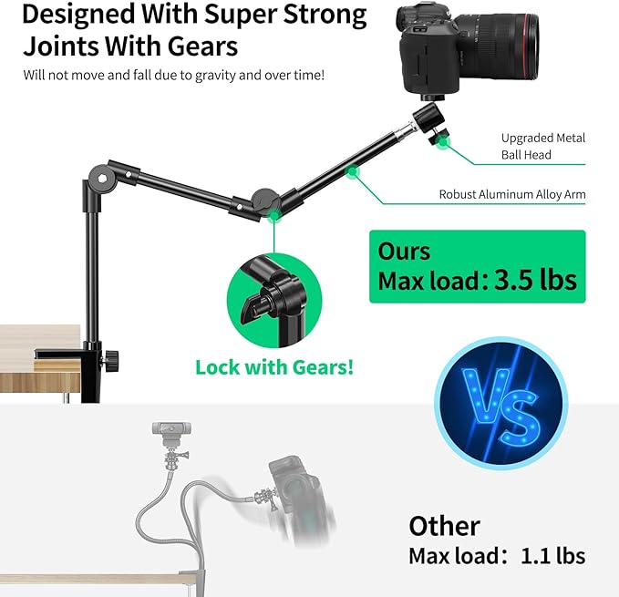 Webcam Stand Camera Mount with Phone Holder & 5/8" Screw, 22in Flexible Projector Stand Gooseneck Desk Mic for Logitech C922 C930e C920 C615 C960 Brio 4K, GoPro, Blue Yeti Snowball Ice