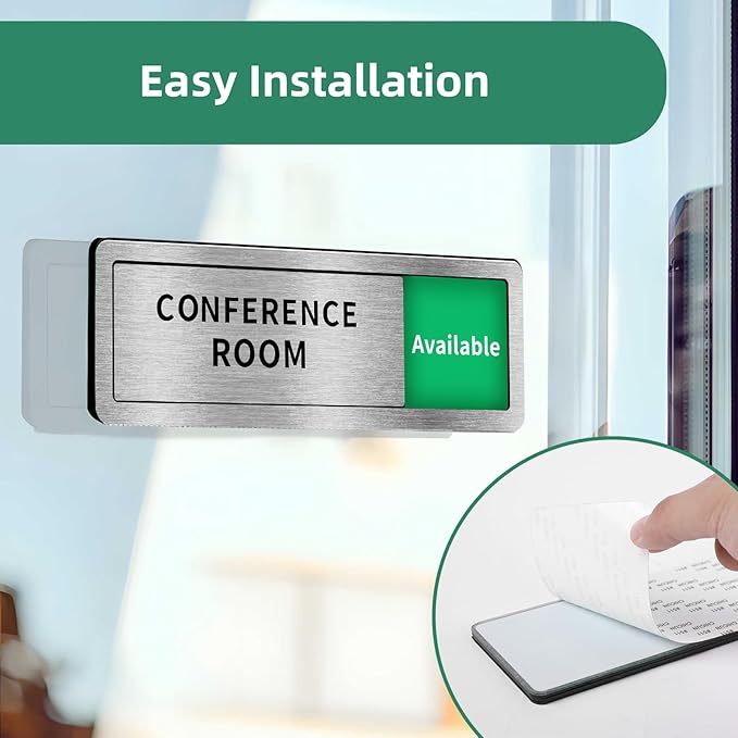 WeddingSteps Office Sign for Door Conference Room Sliding Door Signs In Use/Available DoNotDisturbSliderDoorSign,OfficeDoorSigns,Meeting inProgressBrushedSilverDoorSign,8.2""x2.7""