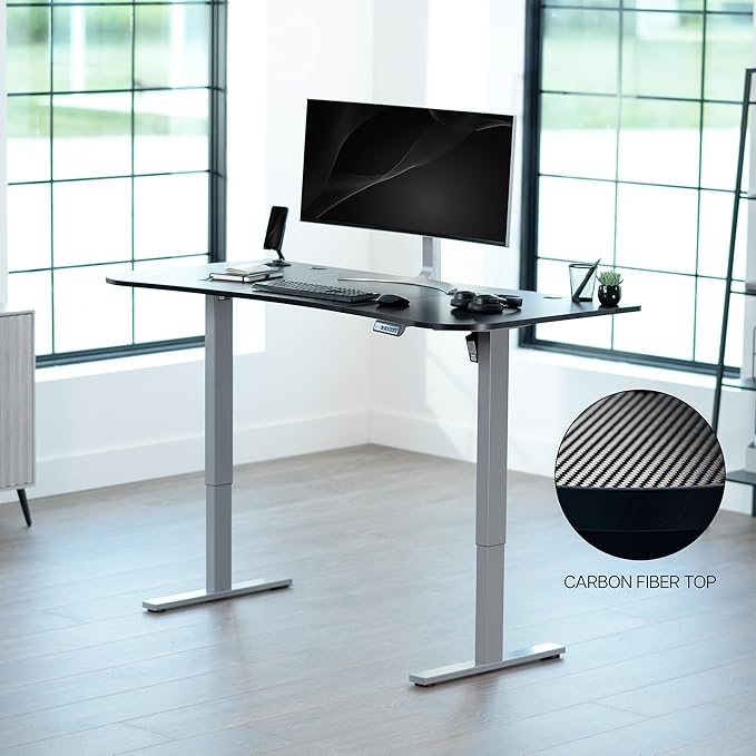 VIVO Electric 63 x 32 in Standing Desk, Memory Height Adjustment, 1B Series, Holds 220 lbs, Black Carbon Fiber Top Gray Frame, DESK-KIT-1G1R