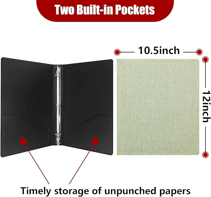 Vienrose 3 Ring Binder 1 Inch Round Rings with Linen Fabric Cover, Fits 8.5 x 11 Inch Paper, Durable Organizer for School, Office, Home, Recipes (2 Pack,LightGreen)