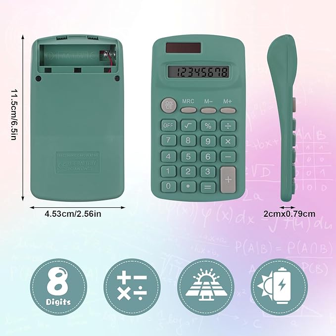 Tellegloww 18 Pcs Pocket Size Basic Calculators Bulk for Classroom Solar Battery Dual Power Display Calculator 8 Digit Colored Basic Calculator for Kids Student School Office