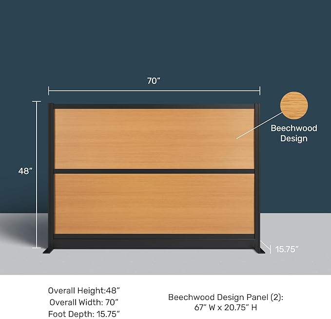 Stand Up Desk Store Beechwood Aesthetic Modular Walls | 70" W x 48" H Modular Room Dividers with Natural-Looking Woodgrain Finish for Offices, Classrooms, and More