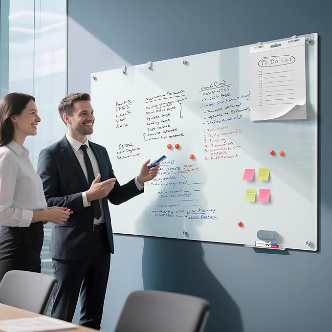 MaxGear Glass Whiteboard, Tempered Magnetic Dry Erase Board 72 x 48 Inch, Frameless Wall Mounted, Office Classroom Conference Room Home Use, Includes Markers, Eraser, Magnets & Mounting Kit
