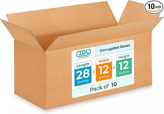 Long Shipping & Moving Boxes 28x12x12 inches (10-Pack) - Extra Strength 200 lb vs Regular - Corrugated Boxes for Packaging Moving Stuff - Packing Box - Packing Box for Shipping by IDL Packaging