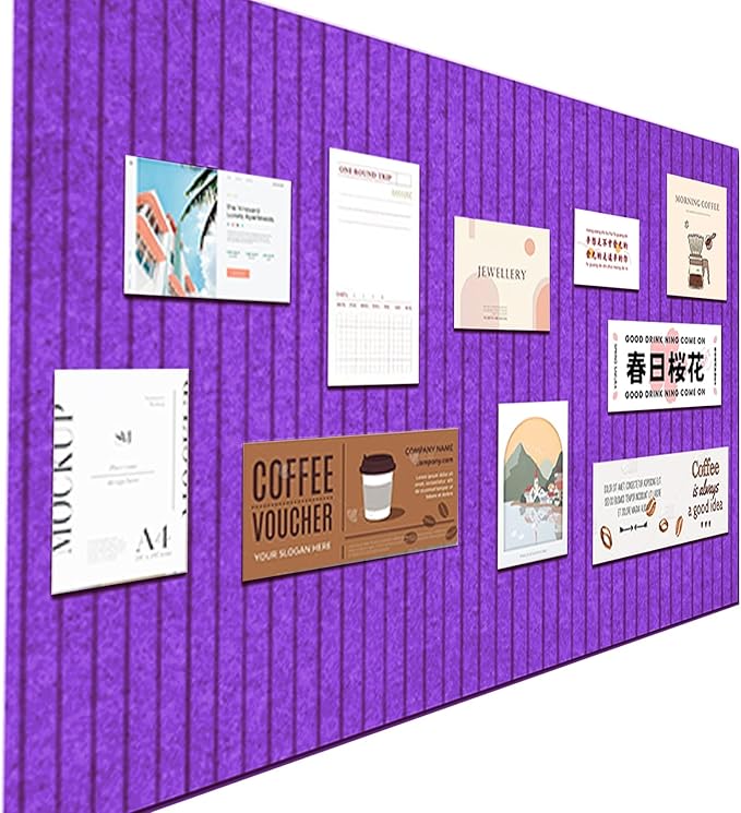 Large Felt Wall Tiles Cork Boards for Office Cubicle, 47"x35" Felt Photo Board Bulletin Tiles Pin Board for Walls Home Decor, Noise Reduction Boards Panels Fors Notes Memos, 12-Pack, Purple