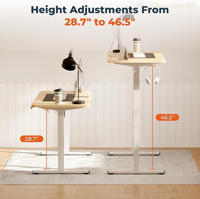 Adjustable Stand Up Desk with Memory Preset,Electric Standing Desk 55x 24 Inch Home Office Desk Computer Workstation Sit Stand Desk, Splice Maple Top + White Frame