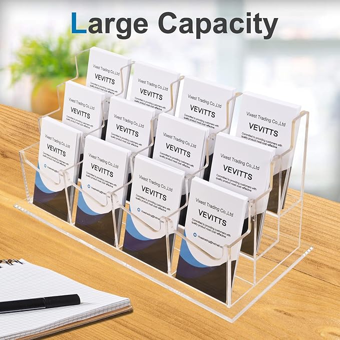 Vevitts Vertical Business Card Holder, Acrylic Business Card Display, Clear Desktop Business Card Stand for Exhibition, Home & Office Clear 3 Tiers 12 Slots
