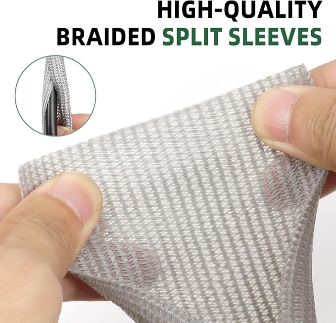 Split Wire Loom Tubing, Cable Protector Sleeve, Braided Cable Management for TV/Computer/Home Theater/Engine Bay, Cord Protectors from Pets No Chew (Grey, 3/4"-10ft)