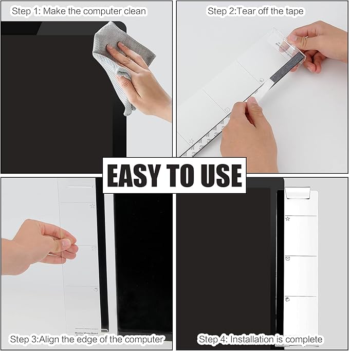 Multifunction Computer Monitor Memo Board - Transparent Computer Side Panel Memo Creative Monitor Side Panel with Phone Holder Suitable for Office Home Desktop，Left and Right (4pcs)