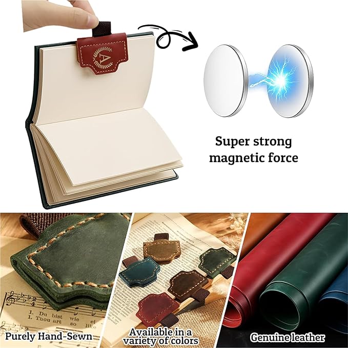 Personalized Mark Bookmark with Pen Holder, Leather Magnetic Book Marker 26 Letters,Custom Initials Page Marks, Gifts for Book Lovers Readers Men Women (Blue, S)