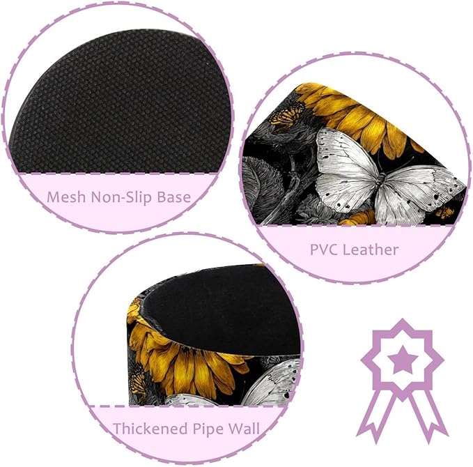 Leather Pen Holder for Desk Sunflower Butterfly Pencil Cup Desktop Organizer Makeup Brush Holders Office Supplies for Home, Kids & School