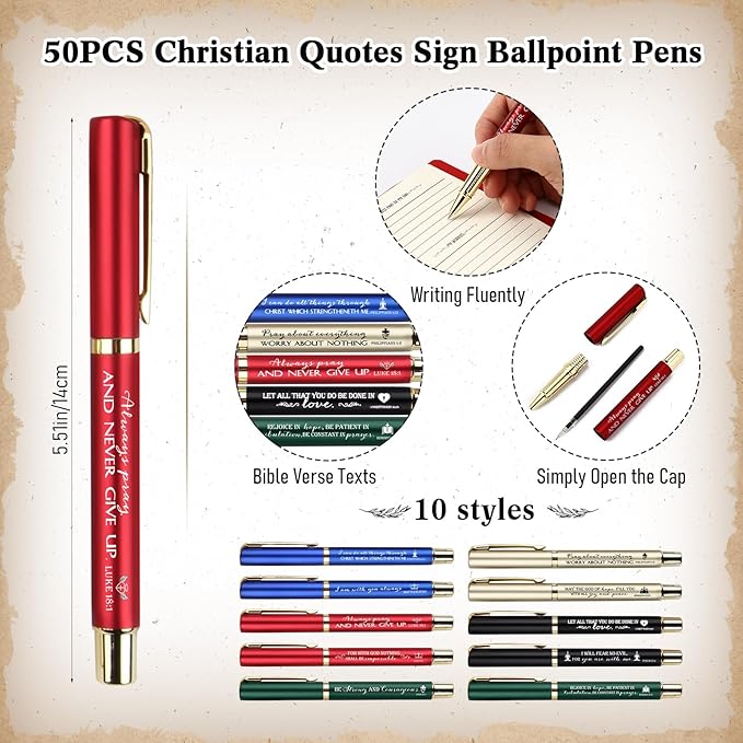 Spakon 50 Set Valentine's Day Christian Gifts Bulk Church Sticky Note Spiral Notebook Bible Verse Ballpoint Pen Prayer Journal Religious Scripture Notepad Sunday School Teacher Pastor Party Favor