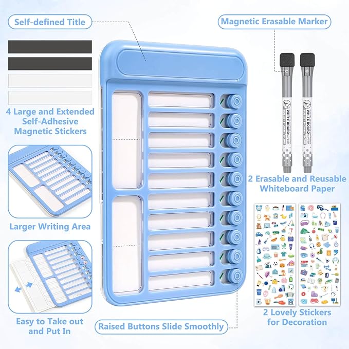 Audab 2Pcs Dry Erase Chore Chart for Kids, Magnetic Checklist Board, My Chores Slider Chart to Do List Board, Routine Reward Chart Schedule Board Task Tracker for Home Refrigerator, Wall, Desk (Blue)