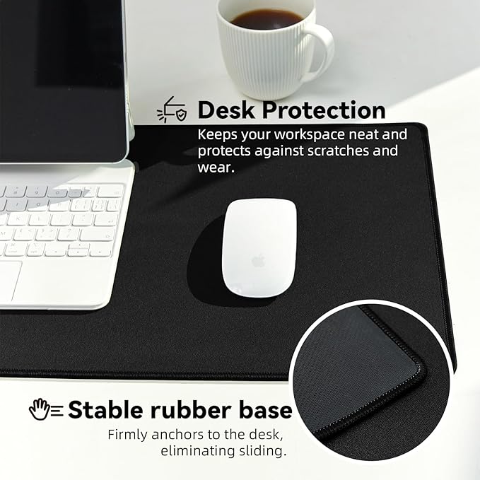 Reniteco Large Gaming Mouse Pad with Durable Stitched Edges, Non-Slip Rubber Base, Big Computer Keyboard Mouse Mat Desk Pad for Home Office Gaming Work, 27.6''x11.8''x0.12'', Black