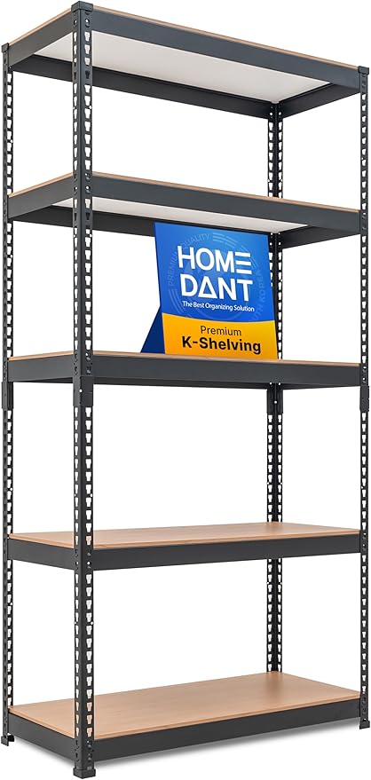 HOMEDANT 35.9" W 5 Tier Heavy Duty Garage Shelving Adjustable Metal Rack Storage Shelves Standing Shelf Unit Organizers Pantry Closet Black 1Pack