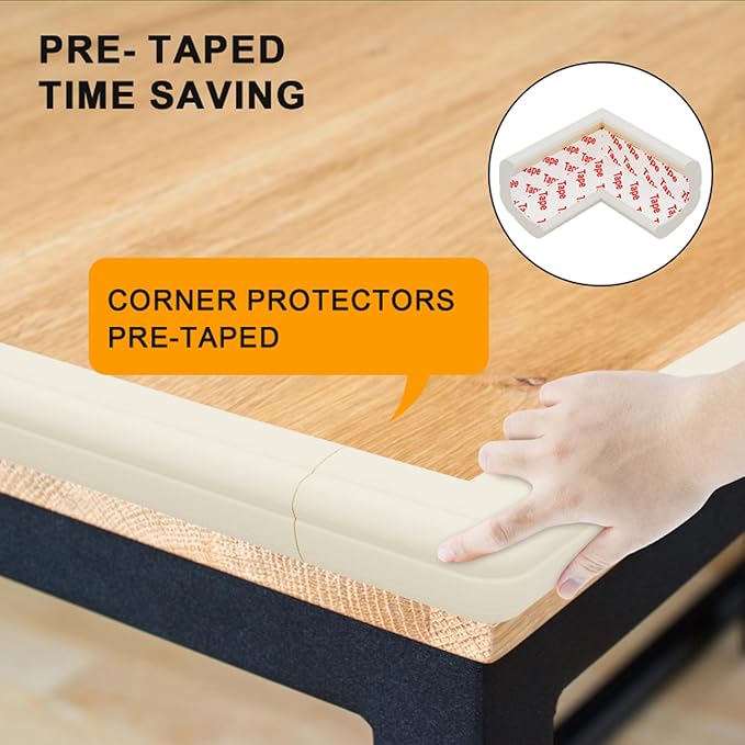 8 Pack Large Table Corner Protector for Kids, Baby Proofing Soft Rubber Foam Cushion Corner Covers, Heavy-Duty Corner Bumper Guards for Furniture Stair Cabinet Fireplace - Pre-Taped, White
