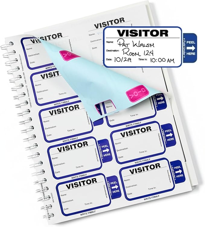 Threshold Tab Expiring Visitor Badge Sign-in Book (200 Badges) | Name Tag Stickers | Hospital, Office & Secretary Supplies | School Hall Passes | Visiting Tag for Hospital | Expiring Visitor Badges