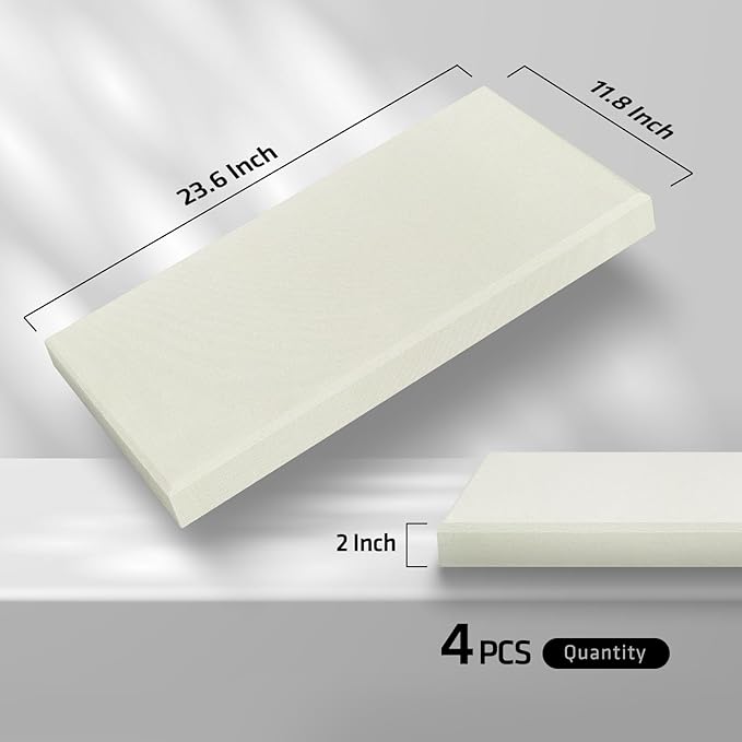 UMIACOUSTICS 4 PCS Acoustic Wall Panels, 2“ Thick 23.6" x 11.8" Fiberglass Recording Studio Acoustical Treatments Panels, Sound Absorbing Panels for Studios, Office, Home Theater. Beige