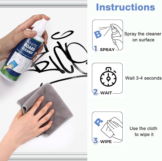 Dansib 24 Pack Non-toxic Whiteboard Cleaner 8.5fl oz Dry Erase Board Cleaner with 12 Cloths Non-toxic Dry Erase Cleaning Spray Removes Stubborn Marks from Whiteboards