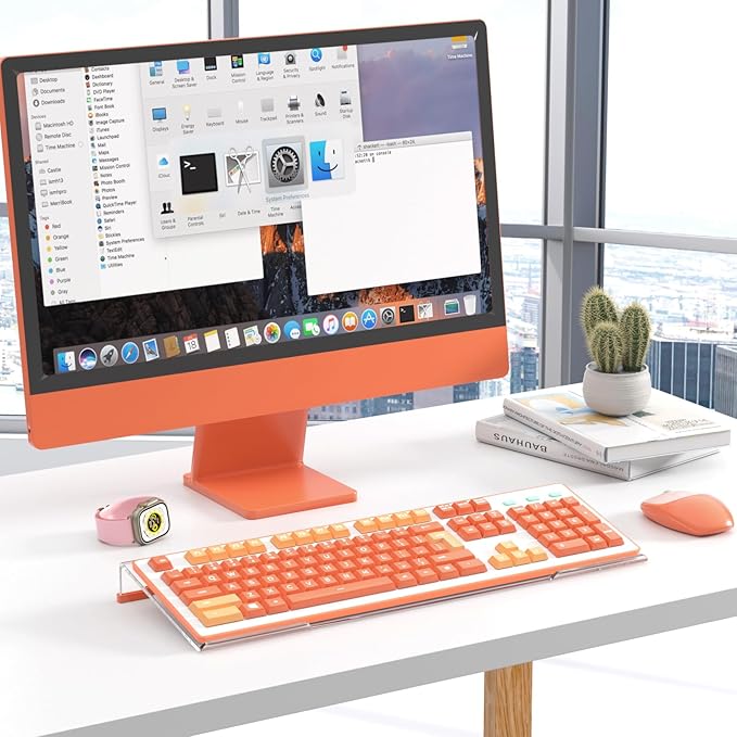 BEEGO Ergonomic Computer Keyboard Stand - Clear Acrylic Keyboard Riser Tilted Keyboard Holder Keyboard Tray with Orange Non-Slip Strip for Easy Typing at Home School Office Desk Accessories