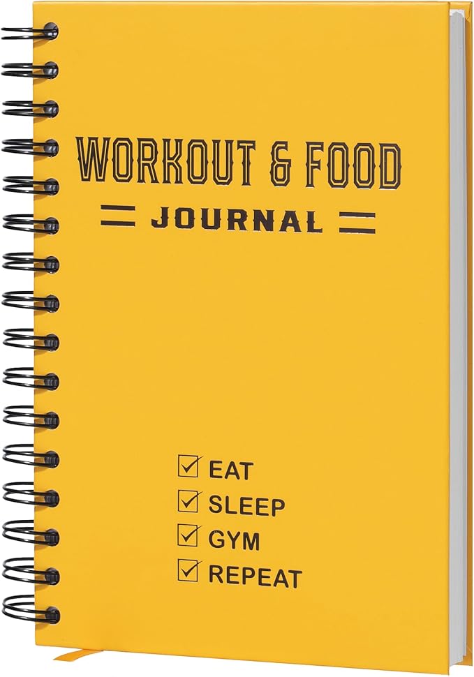 Nextnoid Hardcover Fitness & Food Journal - Nutrition & Workout Planner for Men & Women - A5 Sturdy Workout Log Book to Track Diet, Gym & Home Workouts - Yellow