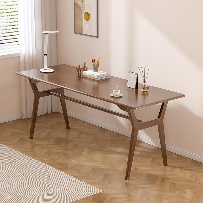 OSCHF Solid Wood Study Desk - 63" Double Long Computer Table for Home Office, 2-Person PC Workstation, Walnut