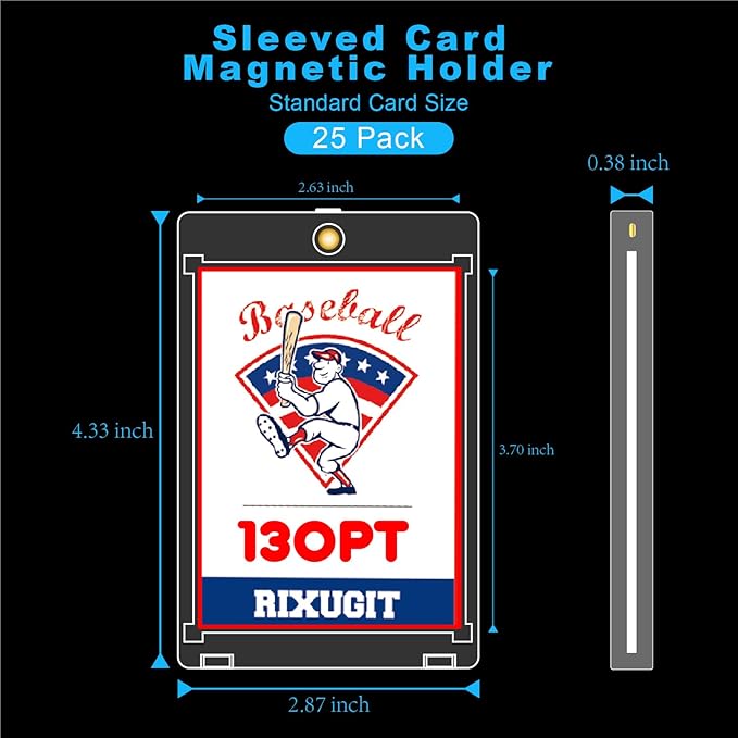 25-Pack Sleeved Magnetic Card Holders -130pt One Touch Card Holder, with 2.63"x3.7" Larger Inner Dimension, First Insert Card into Soft Card Sleeve, Then Place into Card Holder for Double Protection