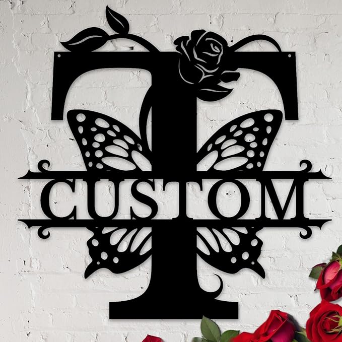Personalized Custom Letter Name metal Signs,Custom Black Letter Monogram Wall Art Decor,Metal Signs Plaques Outdoor wall Decorative Signage (T)