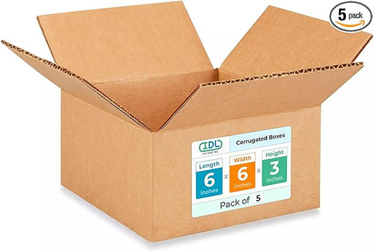 Small Moving & Shipping Boxes 6 x 6 x 3 inches (5-Pack) - Extra Strength 200 lb vs Regular - Corrugated Moving Boxes for USPS/UPS/FEDEX - Shipping Box - Small Packaging Box by IDL Packaging