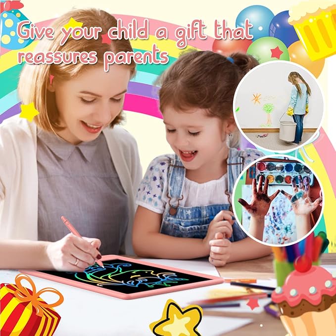 BUKEBU LCD Writing Tablet Doodle Board,12.5 inch Colorful Drawing Pad,Electronic Drawing Tablet, Drawing Pads,Travel Gifts for Kids Ages 3 4 5 6 7 8 Year Old Girls Boys (Pink)