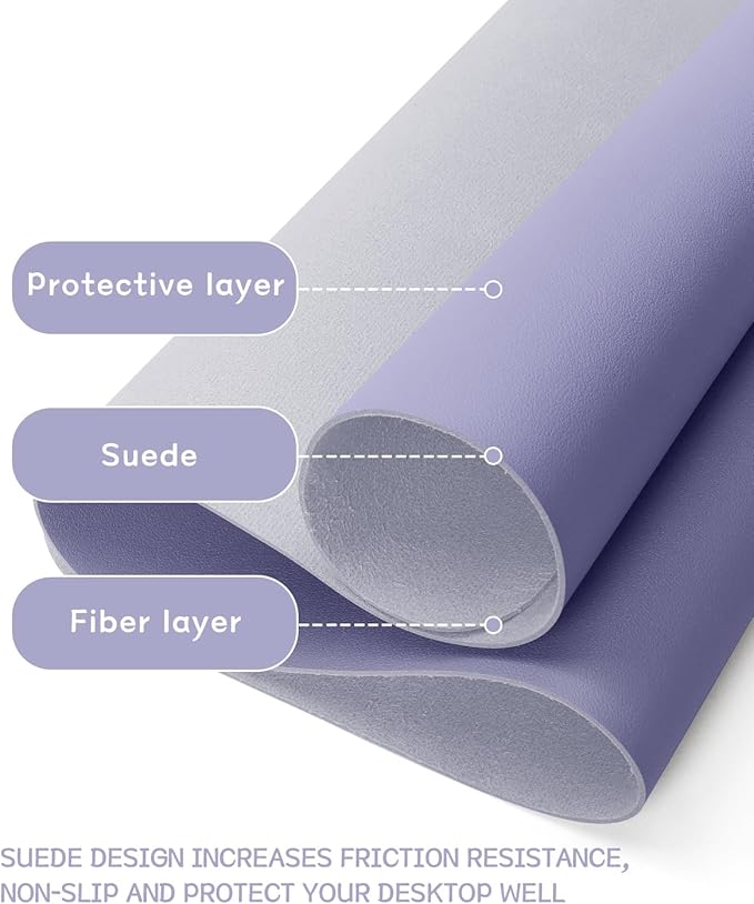 YSAGi Non-Slip Leather Desk Pad, Waterproof Laptop Computer Desk Keyboard Mat, Table Protector Blotter Mat, Large Mouse Pad for Office/Work/Home/Decor(Lavender, 31.5" x 15.7")
