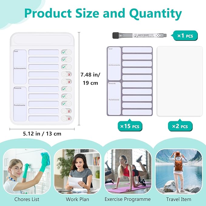 Dry Erase Chore Chart for Kids to Do List Magnetic Checklist Board Reusable RV Daily Routine Schedule Planning Boards with Blank Checklist Cardstock for Habit Tracker or Daily and Weekly Planner