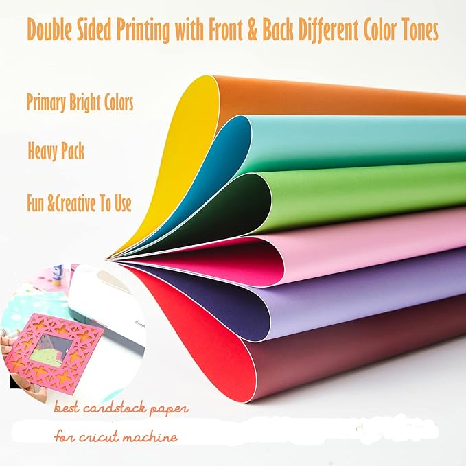 Livholic 100 Pack Heavy Duty Paper Colored Cardstock Front Back Different Color Codes 250 GSM for Cricut, Scrapbook, Paper Crafting, Office Supplies (100)
