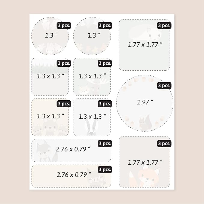 Large Name Labels for Kids (33) - Custom Stickers for Daycare and School Supplies - Durable, Waterproof Stickers for Water Bottles, Lunch Boxes, and More with Unique Designs - Forest Animals