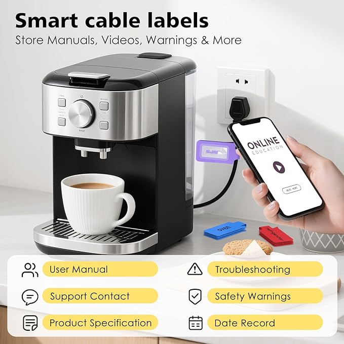 SummerBrite 24-Pack Smart NFC Cable Labels with Blank Stickers, Programmable Reusable Wire Tags for Electronics, Cord ID & Cable Management for Automation, IT Server - Rectangle & Oval