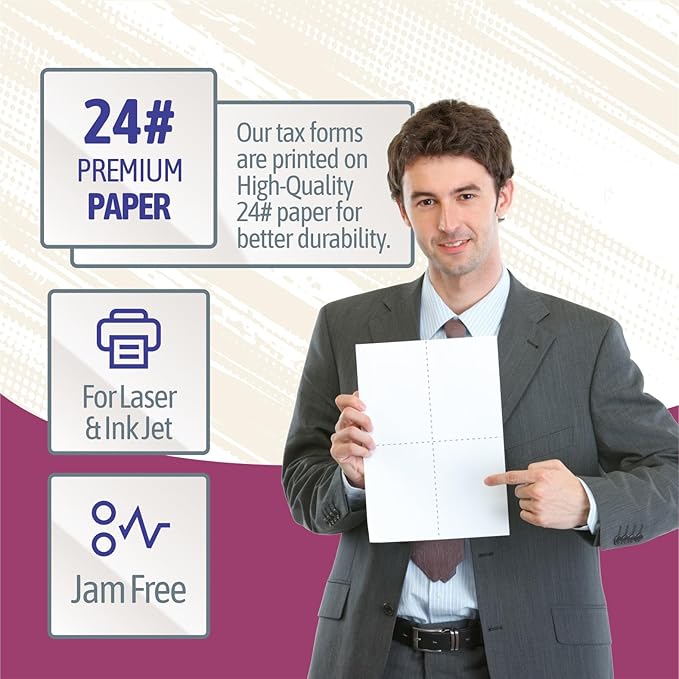 NextDayLabels - W-2 4-Up Employee Tax Forms, Instructions on Back" for 2025, for Laser/Inkjet Printer. Compatible with QuickBooks and Accounting Software ETC. (Pack of 100 Sheets)